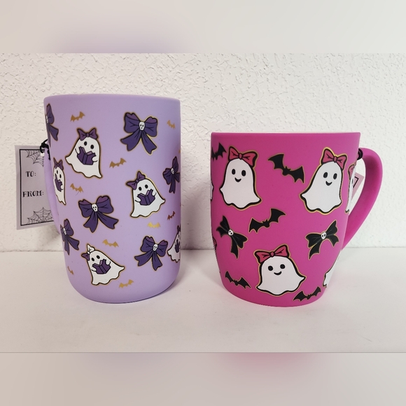 2 NWT Halloween Cobwebs & Cauldrons Coffee Mugs - Ghosts, Books, & Bows - Picture 1 of 9